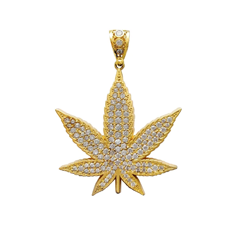 Iced-Out Cannabis Leaf Pendant (14K)