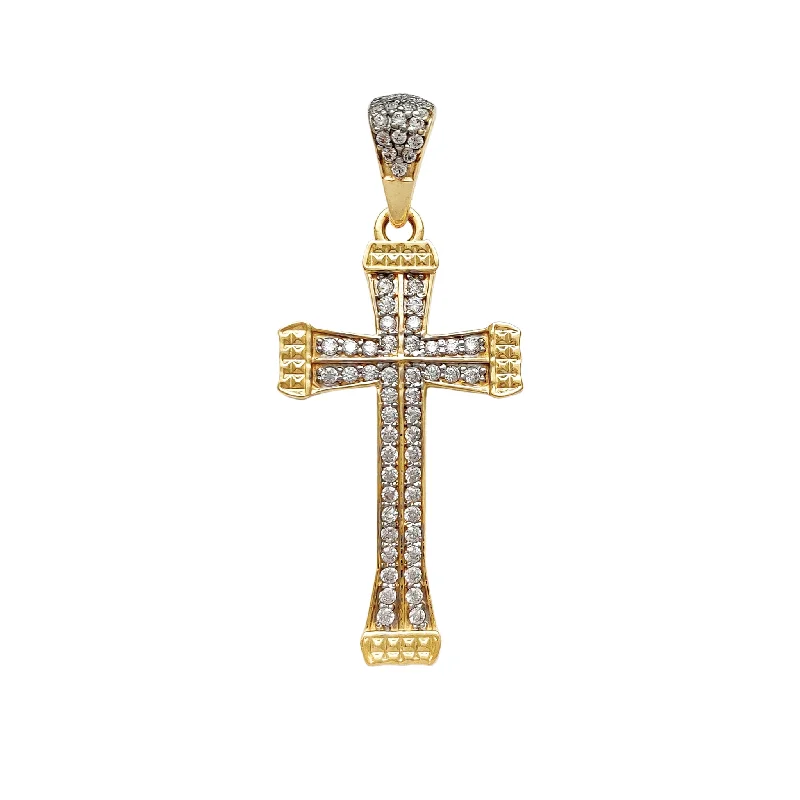 Iced-Out CZ Valved Cross Pendant (14K)