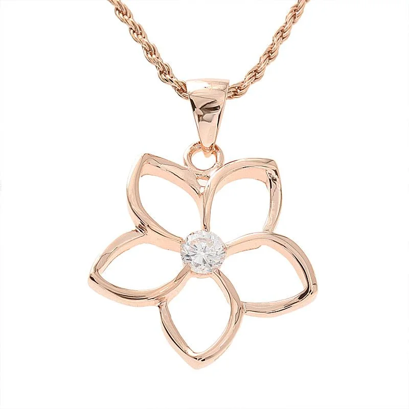 Double - Sided Pendant Necklace with a Photo Insert for Memory - KeepersSterling Silver Pink Gold Plated 25mm Floating Plumeria with CZ Pendant (Chain Sold Separately) Double - Sided Pendant Necklace with a Photo Insert for Memory - KeepersSterling Silver Pink Gold Plated 25mm Floating Plumeria with CZ Pendant (Chain Sold Separately)