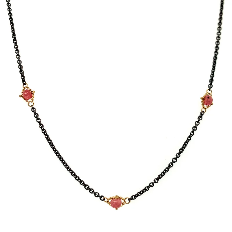 Dainty Gold - Plated Angel Wing Pendant Necklace for Sensitive Skin OwnersPink Spinel Rondelle & Yellow Gold Station Necklace - "Roxy's Rouge"