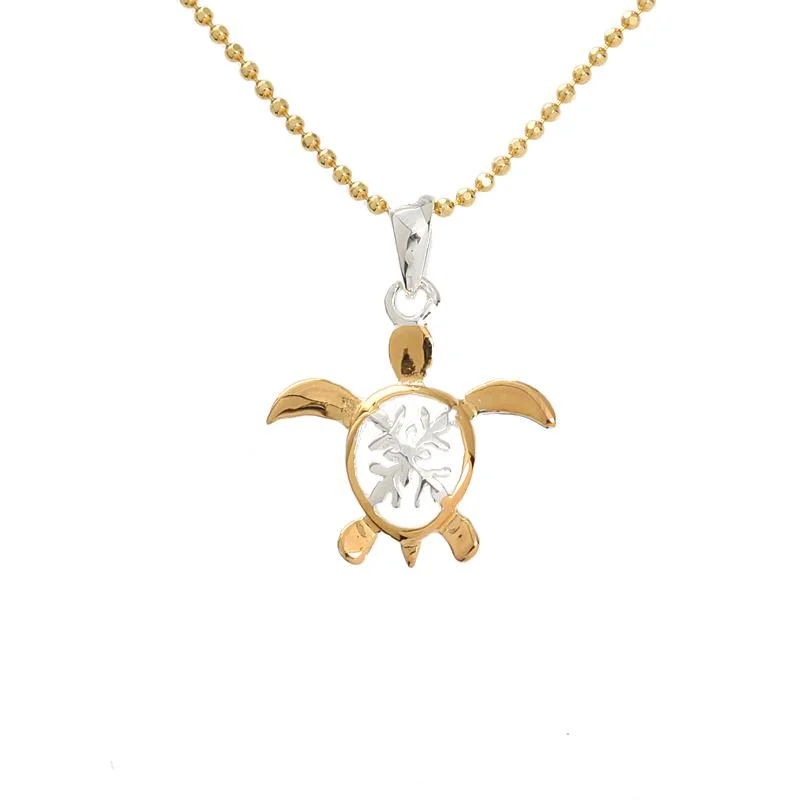 Dainty Gold - Plated Angel Wing Pendant Necklace for Sensitive Skin OwnersSterling Silver Two Tone Yellow Gold Plated Quilt in Honu (Turtle) Pendant (Chain Sold Separately)