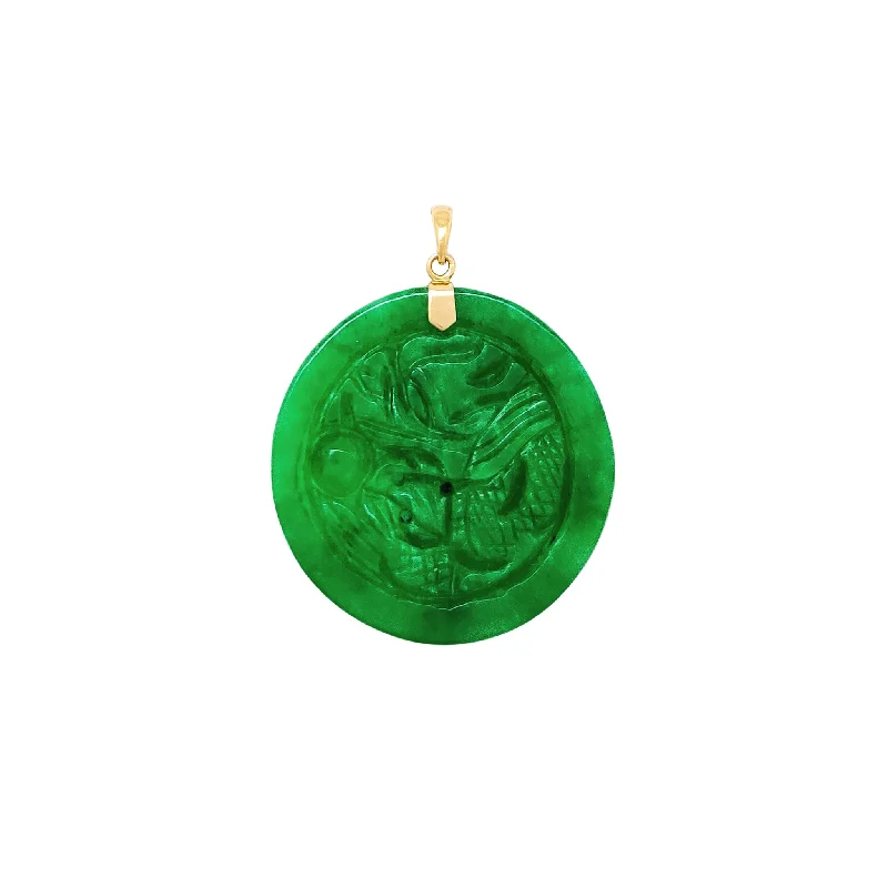 Round Ancient Dragon Jade Pendant (14K)