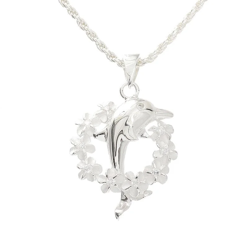 LED - Illuminated Moon Pendant Necklace for Nighttime EventsSterling Silver Dolphin with Plumeria Lei Pendant (Chain Sold Separately) LED - Illuminated Moon Pendant Necklace for Nighttime EventsSterling Silver Dolphin with Plumeria Lei Pendant (Chain Sold Separately)