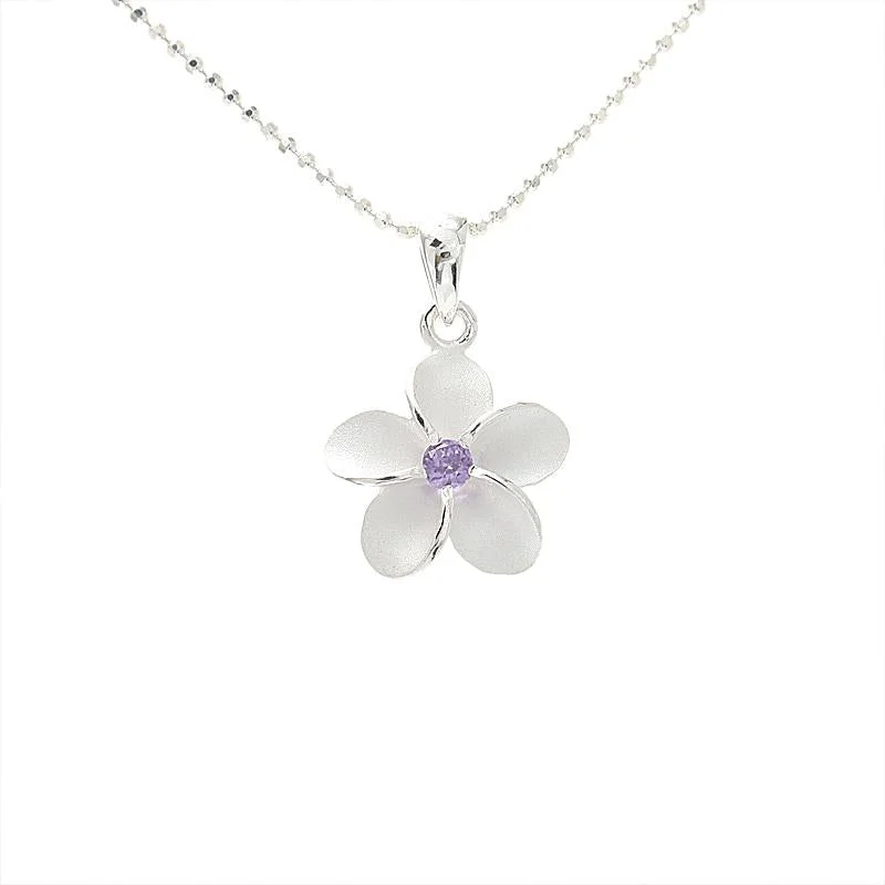 Pave - Set Cubic Zirconia Crown Pendant Necklace for Little Princess - Themed Birthday PartiesSterling Silver Plumeria with Purple CZ Sandblast Finish Pendant (S/M/L) (Chain Sold Separately) Pave - Set Cubic Zirconia Crown Pendant Necklace for Little Princess - Themed Birthday PartiesSterling Silver Plumeria with Purple CZ Sandblast Finish Pendant (S/M/L) (Chain Sold Separately)