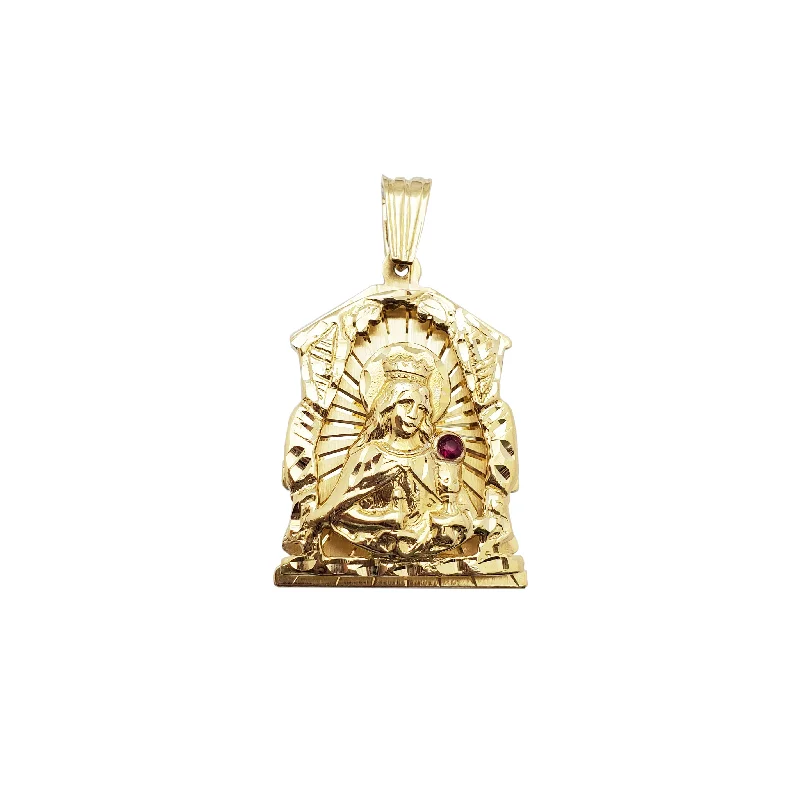 Gothic - Style Skull Pendant with Red Enamel Accents for Alternative FashionSanta Barbara with Red Stone Pendant (14K) Gothic - Style Skull Pendant with Red Enamel Accents for Alternative FashionSanta Barbara with Red Stone Pendant (14K)
