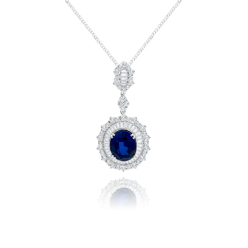 Adjustable - Length Turquoise - Inlaid Teardrop Pendant Necklace for TravelersBaguette & Brilliant cut Diamonds with Oval cut Sapphire "Ocean " Pendant Adjustable - Length Turquoise - Inlaid Teardrop Pendant Necklace for TravelersBaguette & Brilliant cut Diamonds with Oval cut Sapphire "Ocean " Pendant