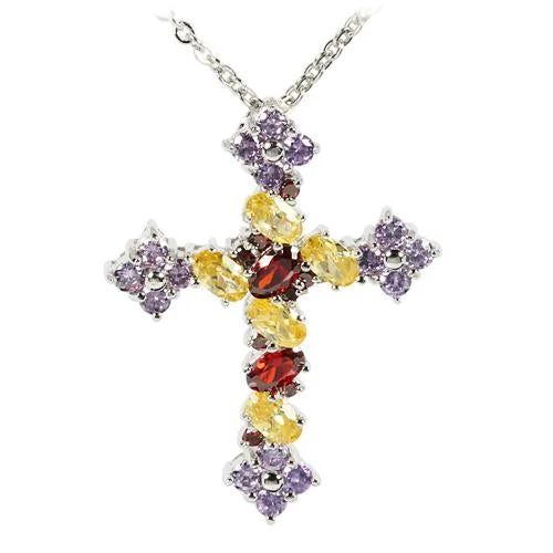 Pave - Set Cubic Zirconia Crown Pendant Necklace for Little Princess - Themed Birthday PartiesSterling Silver Multi Color CZ Cross Pendant (Chain Sold Separately) Pave - Set Cubic Zirconia Crown Pendant Necklace for Little Princess - Themed Birthday PartiesSterling Silver Multi Color CZ Cross Pendant (Chain Sold Separately)