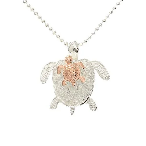 Adjustable - Length Turquoise - Inlaid Teardrop Pendant Necklace for TravelersSterling Silver Mom and Pink Gold Plated Baby Honu (Turtle) Sandblast Finish (Chain Sold Separately) Adjustable - Length Turquoise - Inlaid Teardrop Pendant Necklace for TravelersSterling Silver Mom and Pink Gold Plated Baby Honu (Turtle) Sandblast Finish (Chain Sold Separately)