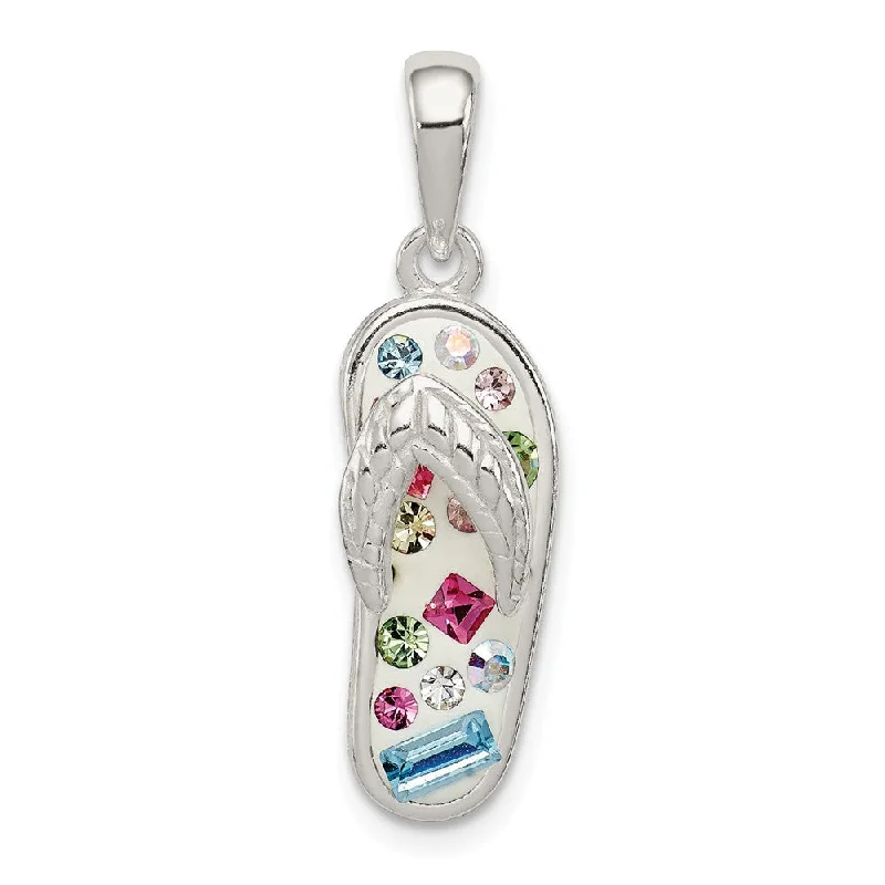 Pave - Set Cubic Zirconia Crown Pendant Necklace for Little Princess - Themed Birthday PartiesSterling Silver and Crystal Multi-Color Collage Flip flop Pendant Pave - Set Cubic Zirconia Crown Pendant Necklace for Little Princess - Themed Birthday PartiesSterling Silver and Crystal Multi-Color Collage Flip flop Pendant