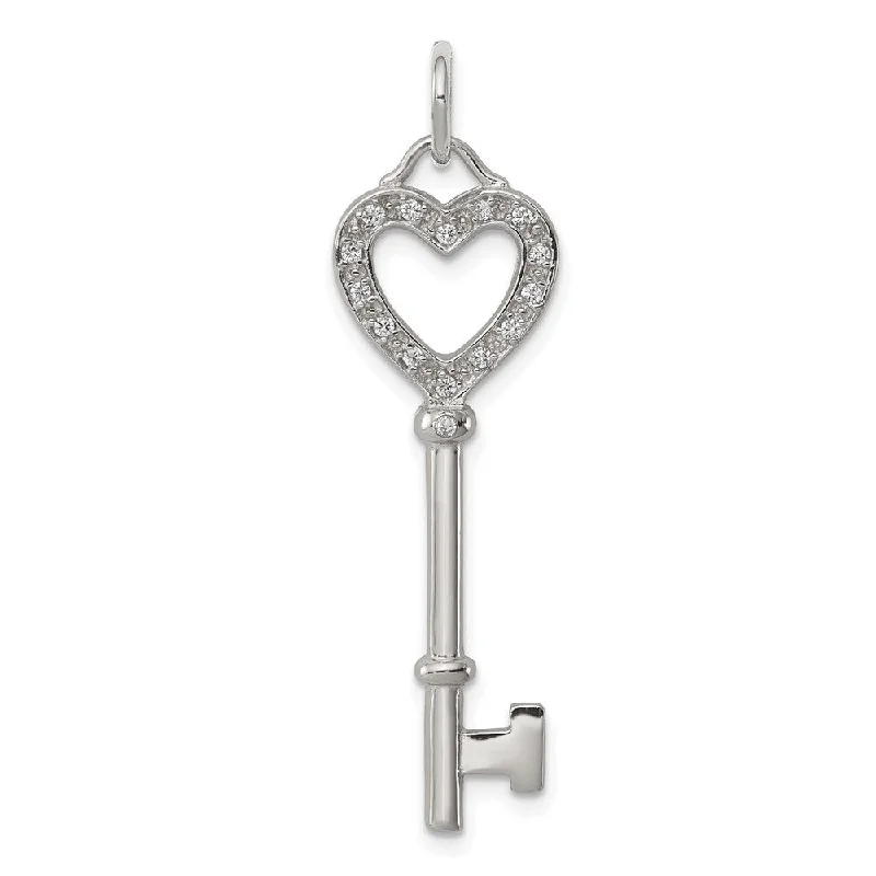 Pave - Set Cubic Zirconia Crown Pendant Necklace for Little Princess - Themed Birthday PartiesSterling Silver and Cubic Zirconia Heart Key Pendant Pave - Set Cubic Zirconia Crown Pendant Necklace for Little Princess - Themed Birthday PartiesSterling Silver and Cubic Zirconia Heart Key Pendant