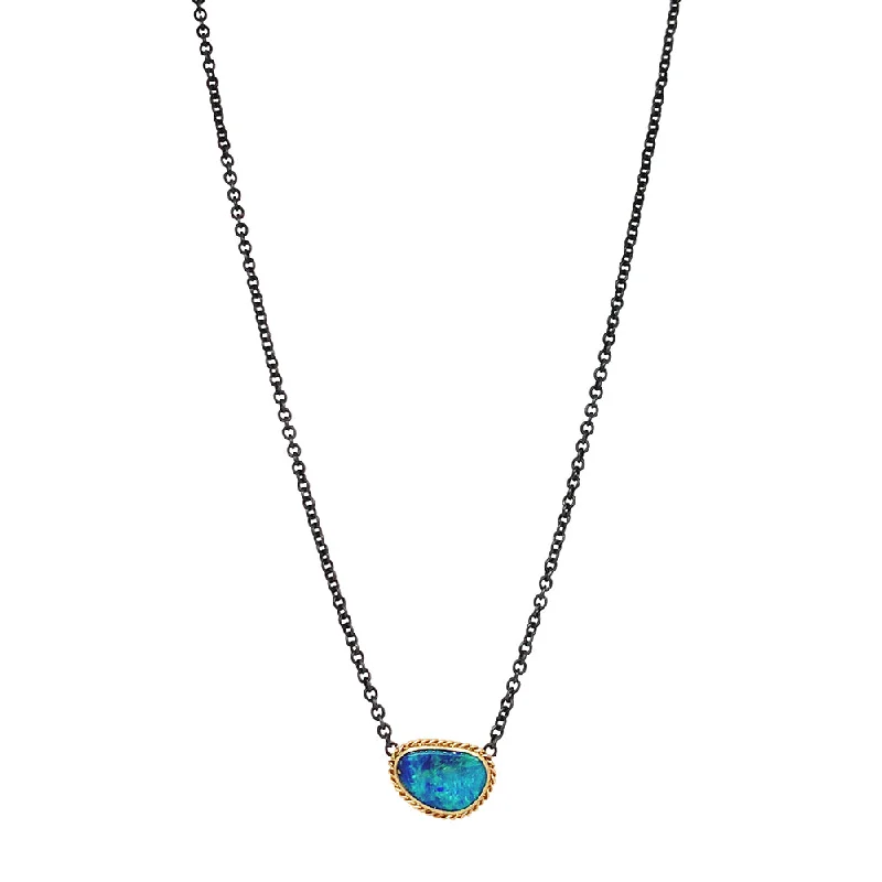 Vintage - Reproduction Cameo Pendant Necklace in Brass for Retro - Style LoversSterling Silver & Yellow Gold Australian Opal Doublet Necklace - "Bioluminescent" Vintage - Reproduction Cameo Pendant Necklace in Brass for Retro - Style LoversSterling Silver & Yellow Gold Australian Opal Doublet Necklace - "Bioluminescent"