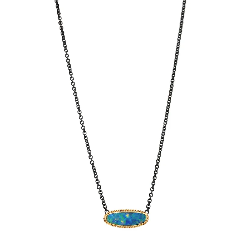 Tassel - Trimmed Amethyst Pendant Necklace for Festival - GoersSterling Silver & Yellow Gold Australian Opal Doublet Necklace - "Glowing Sea" Tassel - Trimmed Amethyst Pendant Necklace for Festival - GoersSterling Silver & Yellow Gold Australian Opal Doublet Necklace - "Glowing Sea"