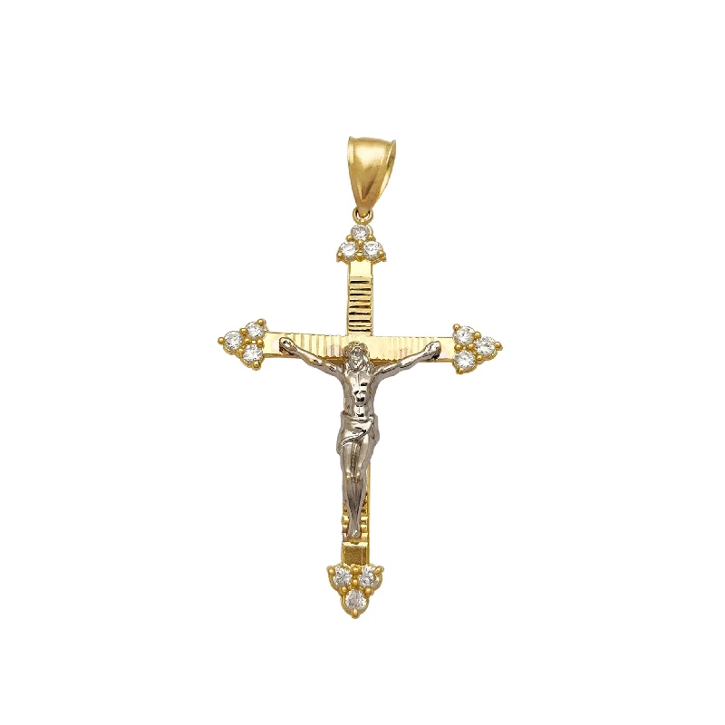 Stone-Set Budded Crucifix Pendant (14K)