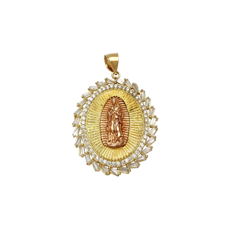 Rhinestone - Encrusted Crown Pendant for Little Girls' Dress - UpStone-Set Halo Oval Virgin Mary Pendant (14K) Rhinestone - Encrusted Crown Pendant for Little Girls' Dress - UpStone-Set Halo Oval Virgin Mary Pendant (14K)