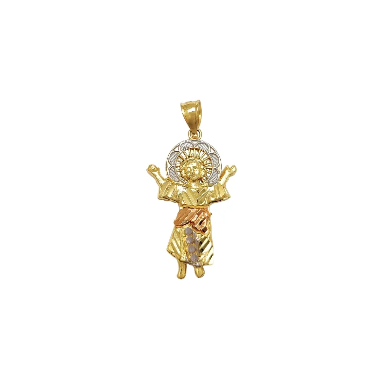Rhinestone - Encrusted Crown Pendant for Little Girls' Dress - UpTri-Color Diamond Cuts Baby Jesus Pendant (14K) Rhinestone - Encrusted Crown Pendant for Little Girls' Dress - UpTri-Color Diamond Cuts Baby Jesus Pendant (14K)