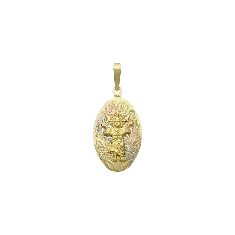 Tri-Color Divine Child Oval Medallion Pendant (14K)