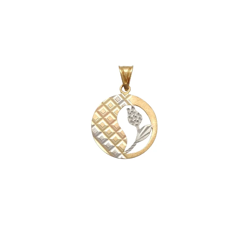Tri-Tone Tiled Rose Medallion Pendant (14K)