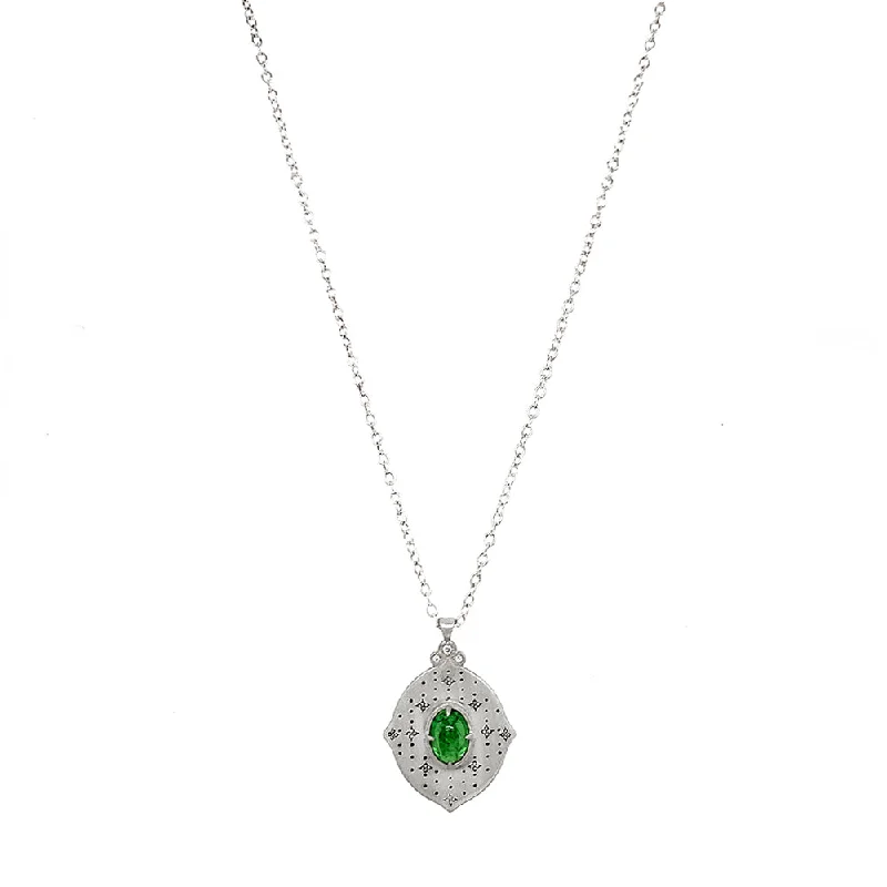 Antique - Inspired Filigree - Worked Cross Pendant Necklace for Religious CeremoniesTsavorite & Diamond Sterling Silver Necklace - "Cathedral Fountain" Antique - Inspired Filigree - Worked Cross Pendant Necklace for Religious CeremoniesTsavorite & Diamond Sterling Silver Necklace - "Cathedral Fountain"