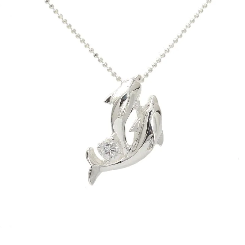 Zodiac Sign Pendant Necklace in Rose Gold for Astrology EnthusiastsSterling Silver 2 Dolphin with CZ Pendant (Chain Sold Separately) Zodiac Sign Pendant Necklace in Rose Gold for Astrology EnthusiastsSterling Silver 2 Dolphin with CZ Pendant (Chain Sold Separately)