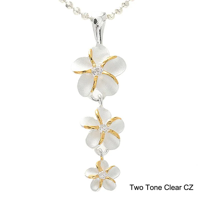 LED - Illuminated Moon Pendant Necklace for Nighttime EventsSterling Silver Two Tone Yellow Gold Plated Plumeria with CZ Pendant (S/M) (Chain Sold Separately) LED - Illuminated Moon Pendant Necklace for Nighttime EventsSterling Silver Two Tone Yellow Gold Plated Plumeria with CZ Pendant (S/M) (Chain Sold Separately)