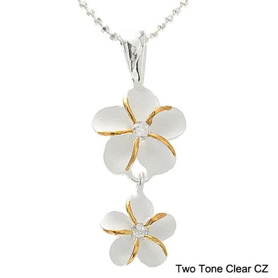 Hypoallergenic Stainless Steel Dog Tag Pendant Necklace for Active MenSterling Silver Two Tone Yellow Gold Plated 10-8mm Plumeria with CZ Pendant (Chain Sold Separately)
