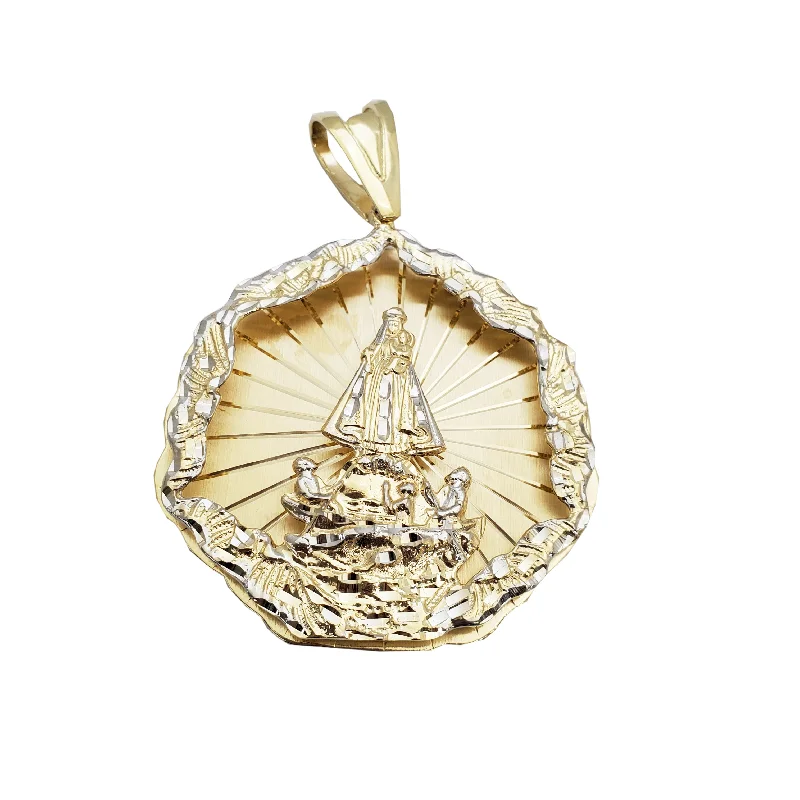 Pearl - Embellished Floral Pendant for a Feminine and Romantic LookTwo-tone Caridad del Cobre Medallion Pendant (14K) Pearl - Embellished Floral Pendant for a Feminine and Romantic LookTwo-tone Caridad del Cobre Medallion Pendant (14K)