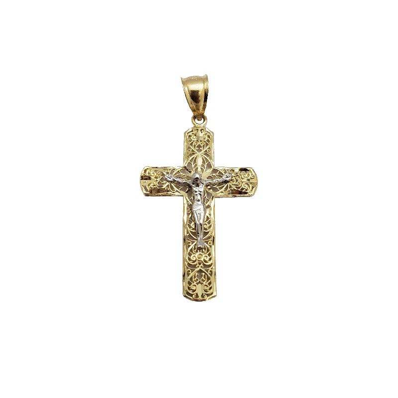 Gothic - Style Skull Pendant with Red Enamel Accents for Alternative FashionTwo-Tone Filigree Crucifix Pendant (14K) Gothic - Style Skull Pendant with Red Enamel Accents for Alternative FashionTwo-Tone Filigree Crucifix Pendant (14K)