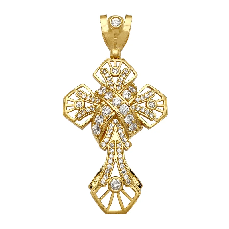 Vintage Outlined CZ Cross Pendant (14K)
