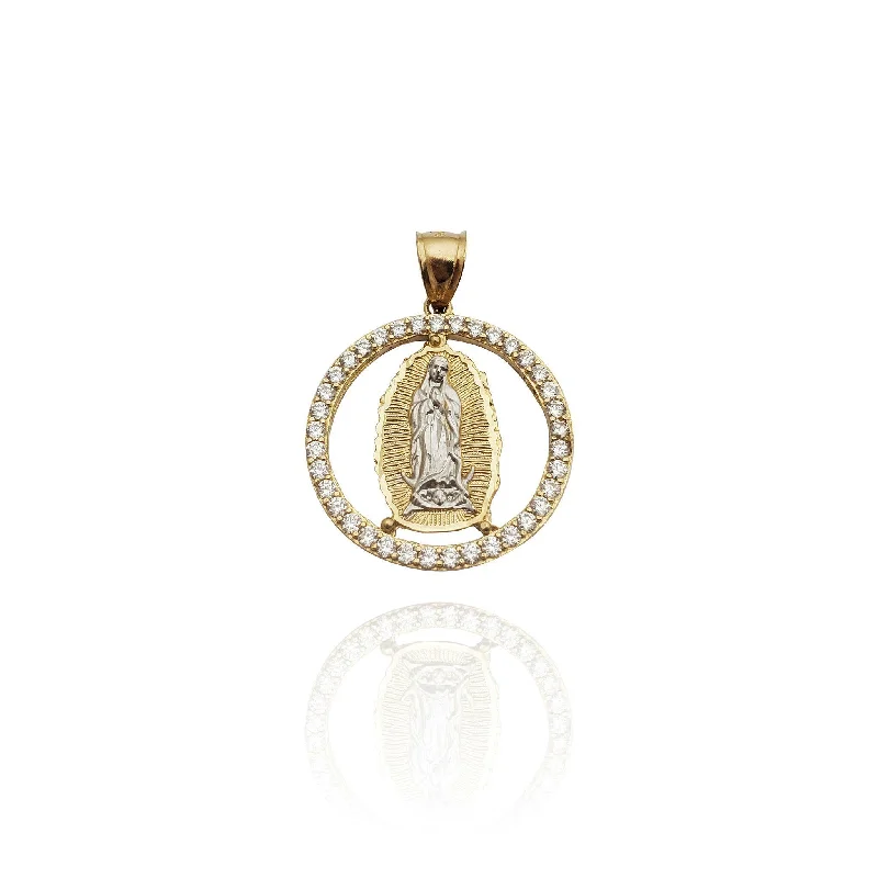 Virgin Mary Round CZ Pendant (14K)