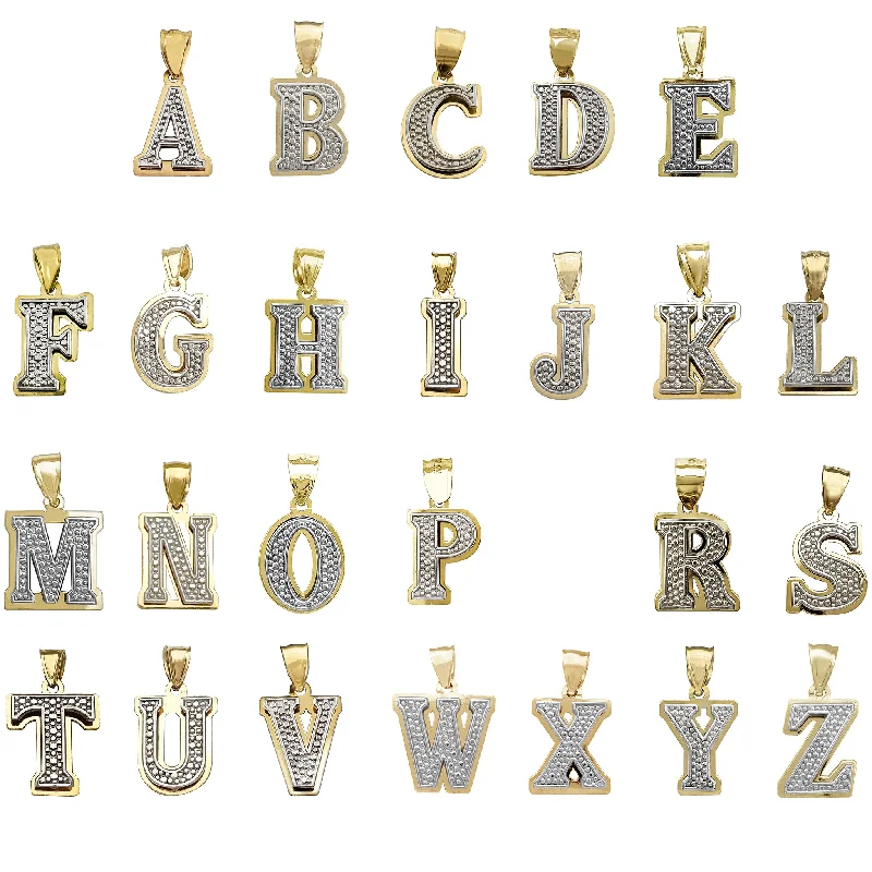 Two-Tone Double-Layered Textured Initial Pendant (14K)
