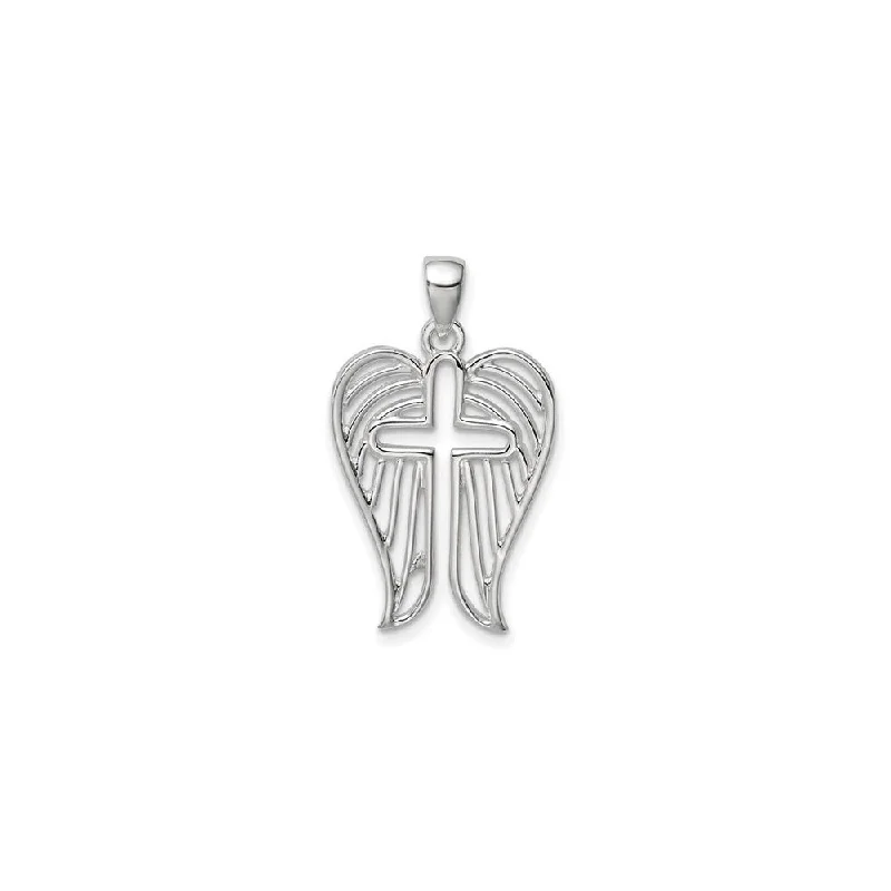 Hypoallergenic Stainless Steel Dog Tag Pendant Necklace for Active MenWinged Cross Cut-Out Pendant (Silver)
