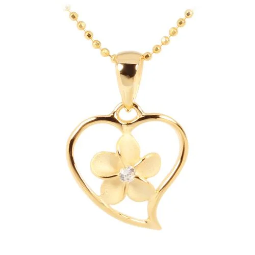 Custom - Engraved Initial Pendant Necklace in Sterling Silver for Mother's Day GiftSterling Silver Yellow Gold Plated Plumeria with CZ in Heart Pendant (Chain Sold Separately) Custom - Engraved Initial Pendant Necklace in Sterling Silver for Mother's Day GiftSterling Silver Yellow Gold Plated Plumeria with CZ in Heart Pendant (Chain Sold Separately)