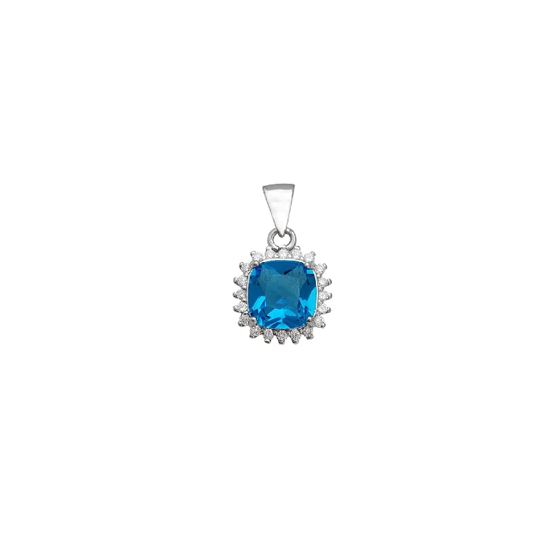 Hypoallergenic Stainless Steel Dog Tag Pendant Necklace for Active MenZirconia Cushion Halo Cyan Pendant (Silver) Hypoallergenic Stainless Steel Dog Tag Pendant Necklace for Active MenZirconia Cushion Halo Cyan Pendant (Silver)